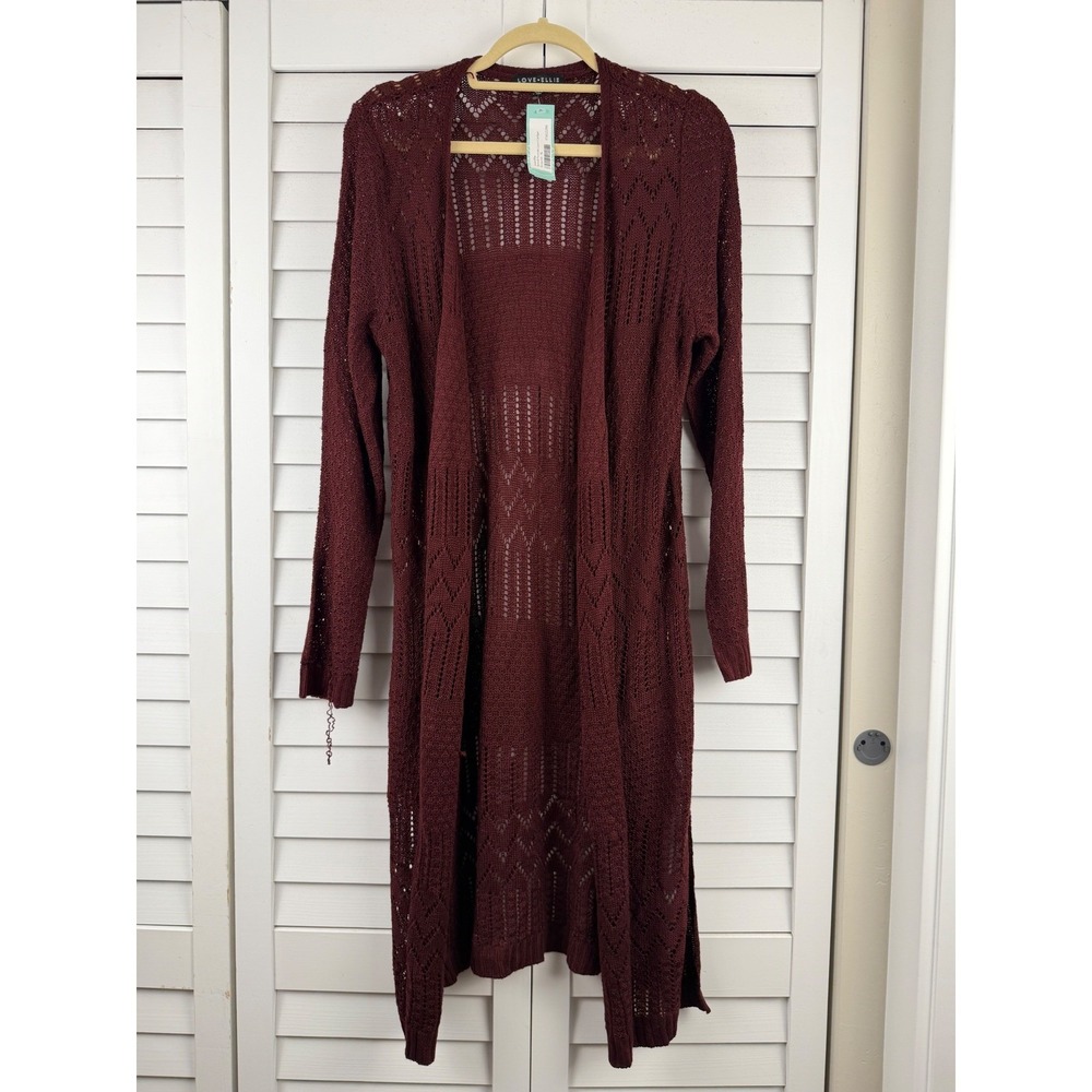 Love Ellie Duster Cardigan XL Burgundy Benhill Pointelle Knit NEW